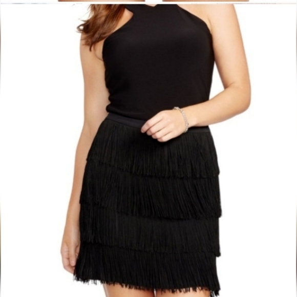 NWOT Lauren Ralph Lauren Tiered Fringe Black Skirt Size 4 - Picture 4 of 11